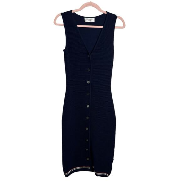 Thom Browne Navy Sleeveless Wool Blend Midi Sweater Dress - Picture 1 of 9